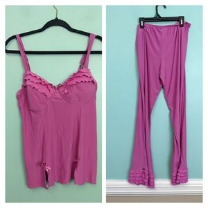 Bisou Bisou Pajama Set Large Top Medium Bottom Ruffles and Bows Pink
